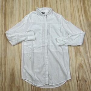 Adolfo Dominguez Solid Lightweight Long Sleeve Button Up Shirt Women's 36 White